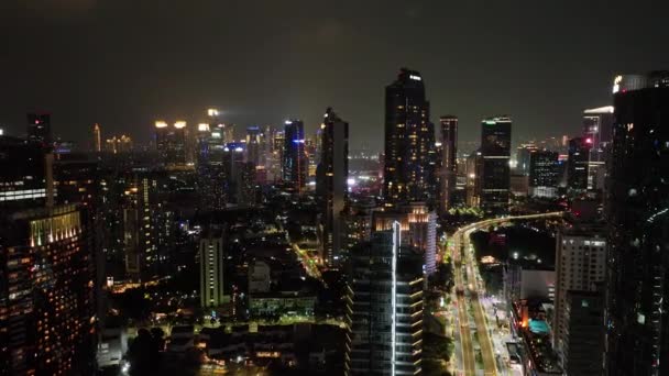 Краєвид Нічну Панораму Міста Джакарти Хмарочосами — стокове відео