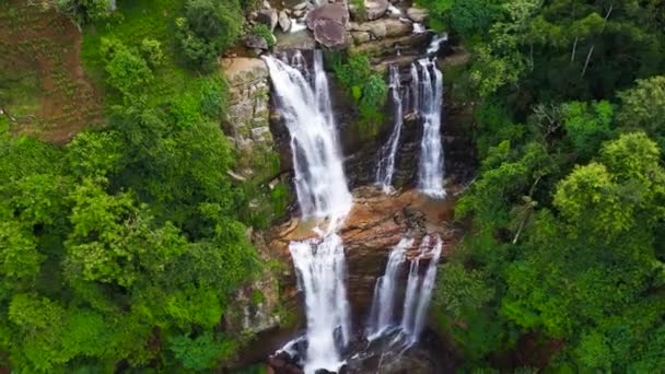 Een Tropische Waterval Een Bergkloof Omringd Door Jungle Lagere Ramboda — Stockvideo