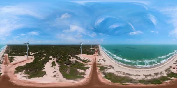 Generadores Energía Turbina Eólica Costa Del Mar Energías Renovables Alternativas — Vídeo de stock