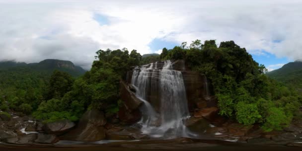 Waterfall Tropical Mountain Jungle Aerial Drone Olu Ella Falls Sri — Stock Video