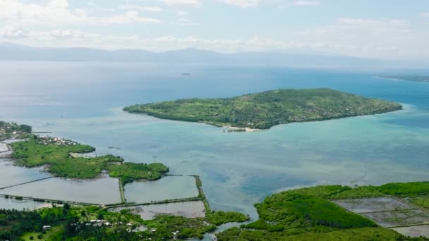 Aerial View Coastline Island Cebu Backdrop Blue Sea Island Negros — Video Stock