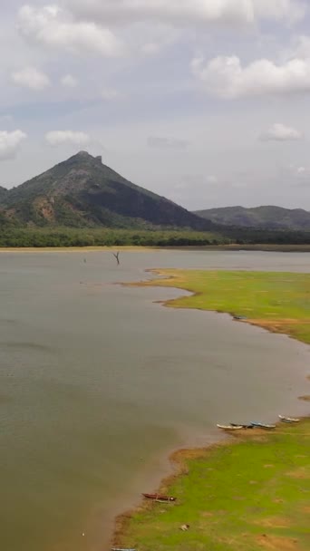 Озеро Фоне Гор Покрытых Джунглями Кандаламское Водохранилище Шри Ланки — стоковое видео