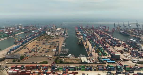 Jakarta Indonesia October 2022 Aerial View Port Area Containers Cargo — Stock Video