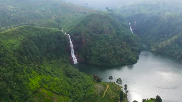 Wodospady Moray Gartmore Wśród Posiadłości Herbaty Widok Góry Maskeliya Sri — Wideo stockowe