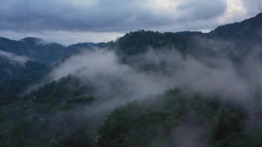 Dağlar ve tepeler sis ve bulutların arasında. Sri Lanka.