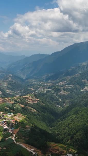 高山斜坡和有农田的山谷的空中无人机 山区的农业用地 菲律宾 — 图库视频影像
