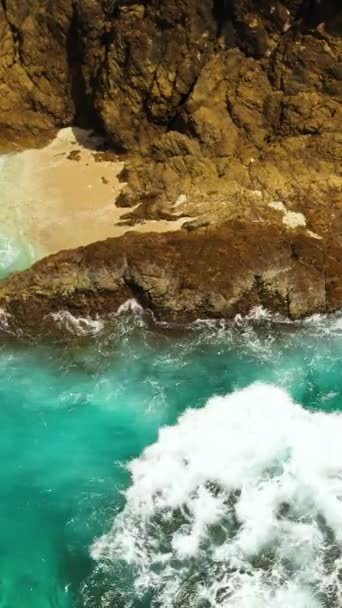 Aerial View Ocean Waves Crash Rocky Shore Seascape Philippines — Stockvideo