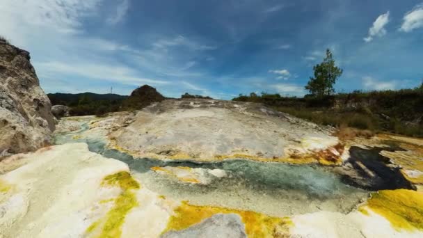 Landscape Hot Boiling Sulphur River Springs Due Volcanic Activity Sipoholon — Stock Video