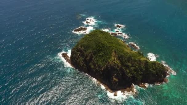 Aerial Drone Waves Crashing Rocky Island Santa Ana Cagayan Philippines — Video