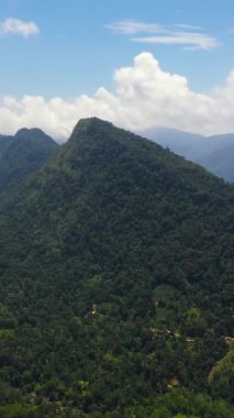 Ormanla kaplı dağ tepeleri olan dağ manzarası. Dağların yamaçlarında hep yeşil bitkiler olur. Sri Lanka.