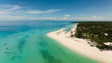 Aerial view of Tropical sandy beach and blue sea. Bantayan island, Philippines. Kota Beach. clipart