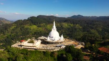Mahamevnawa Buddhist Monastery among mountains and hills. Temple in the mountain top. Bandarawela, Sri Lanka.