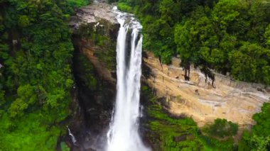 Waterfall in the jungle. Laxapana Falls in the rainforest. Sri Lanka.