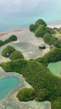 Tropikal adalı lagünün tepeli havadan görünüşü. Sipalay, Zenciler, Filipinler.