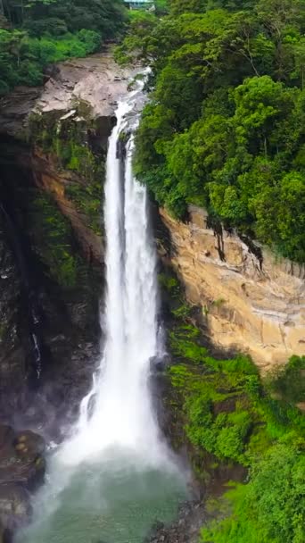 Waterfall Rainforest Jungle Aerial Drone Laxapana Falls Sri Lanka — Stock Video