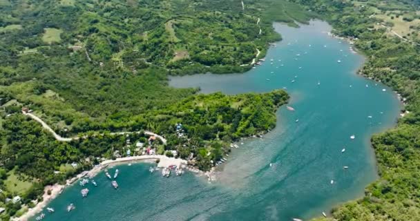 Vue Dessus Baie Avec Des Bateaux Amarrés Des Yachts Negros — Video