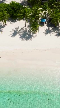 Tropiklerde palmiye ağaçları olan güzel kumsal manzarası. Bantay Adası, Filipinler.