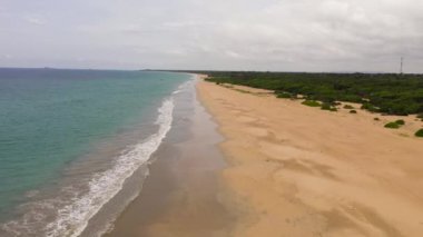 Güzel bir plaj manzaralı tropik bir manzara. Tropik plaj manzarası. Sri Lanka. Yaz ve seyahat tatil konsepti.