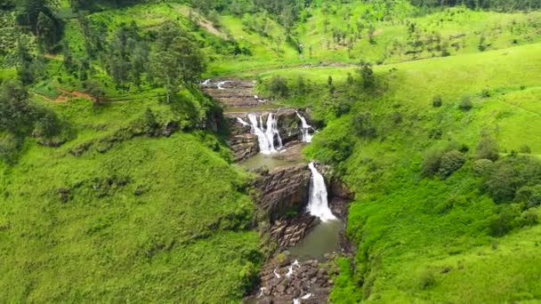 Drone Aereo Cascata Montagna Piantagione Cascate Clair Sri Lanka — Video Stock