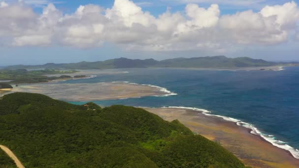 Top View Tropical Island Coastline Blue Ocean Luzon Santa Ana — Video Stock
