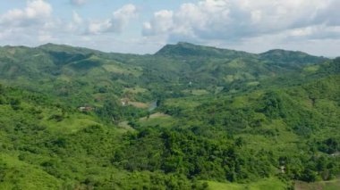 Aerial drone of tropical landscape with mountains and hills. Philippines.