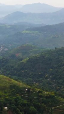 Sri Lanka 'nın dağlık bir bölgesinde yağmur ormanları ve tarım arazileri olan dağlar. Dikey video.