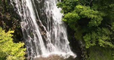 Yağmur ormanları ve bitki örtüsü arasında güzel bir şelale. Efrata Şelalesi. Sumatra. Samosir, Endonezya.