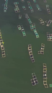 Sea fish farm. Cages for fish farming dorado and seabass. Philippines, Luzon.