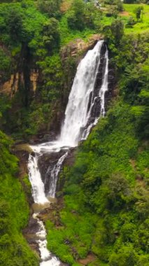 Yağmur ormanlarındaki güzel şelale. Devon Şelaleleri tropik dağ ormanlarında. Sri Lanka.