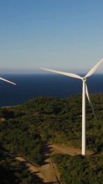 Wind Farm with wind turbines on the seashore. Wind power plant. Philippines.