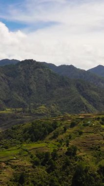 Pirinç teraslarının ve dağların yamaçlarındaki tarım arazilerinin havadan görünüşü. Filipinler, Luzon.