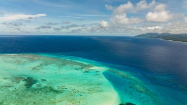 Ormanla kaplı tropik bir adanın kıyısında. Balabac, Palawan. Filipinler.