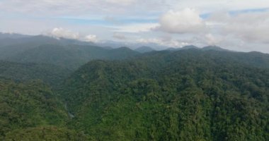 Dağları ve ormanı olan bir hava aracı. Bukit Lawang. Sumatra, Endonezya.