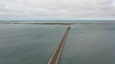 Aerial view of Sangupiddy Bridge is a road bridge across Jaffna Lagoon in northern Sri Lanka.