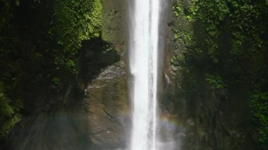 Yeşil ormandaki Şelale 'nin havadan görünüşü. Ağır çekim. Ormandaki Casaroro Şelalesi. Zenciler, Filipinler.