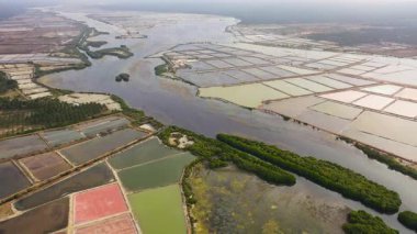 Top view of Production spot for sea salt by evaporation method in Sri Lanka.