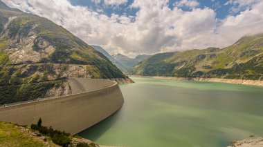 Klnbreinsperre, Austria - July 28, 2022: panorama view of Kolnbrein dam and lake at Malta valley, Austria
