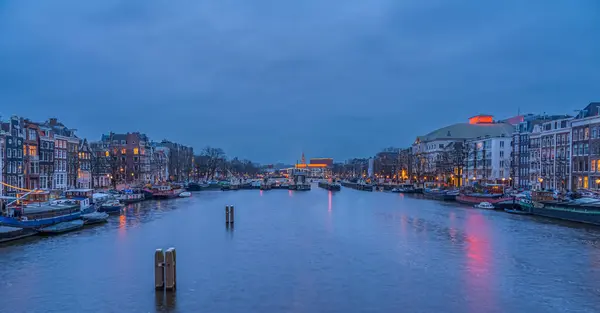 Amsterdam Pays Bas Janvier 2016 Vue Sur Canal Amstel Soirée — Photo