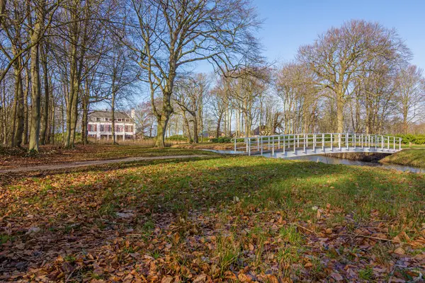 Paisaje Con Puente Parque Público Nieuw Leeuwenhorst Noordwijkerhout — Foto de Stock