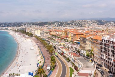 Nice, Alpes-Maritimes, Provence-Alpes-Cote-dAzur, France  23 May 2022: View of la promenade des anglais and the old Nice