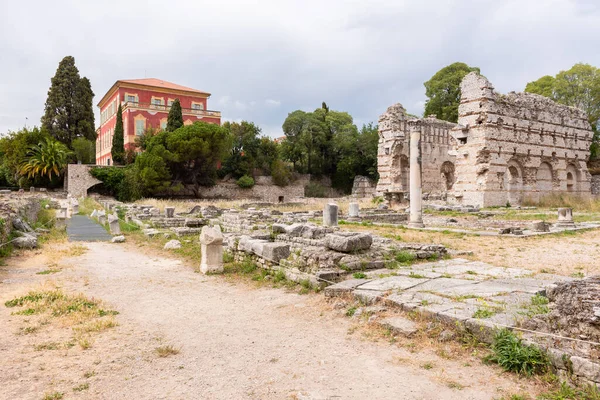Nice, Alpes-Maritimes, Provence-Alpes-Cote-dAzur, France  23 May 2022: Matisse Museum view from the antic ruins of the Roman Baths of Cimiez 