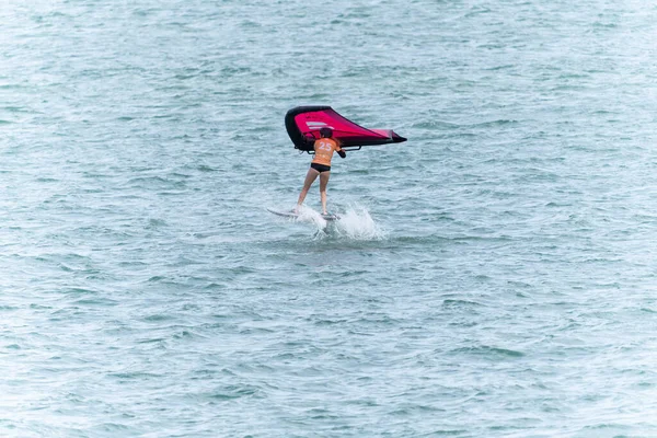 Tauranga New Zealand March 2023 Contestant Pink Sail Wing Foiling — Stock Photo, Image
