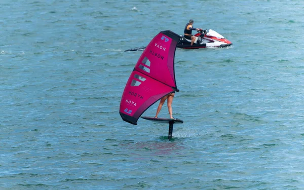 Tauranga New Zealand March 2023 Conestant Pink Sail Wing Foiling — стоковое фото