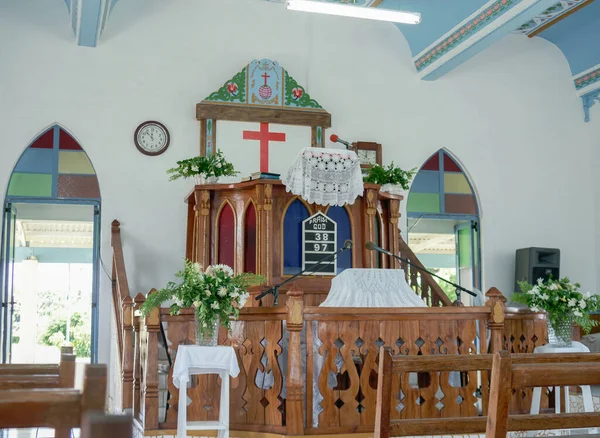 Aitutaki Cook Islands Novembro 2010 Altar Dentro Ilha Estilo Igreja — Fotografia de Stock