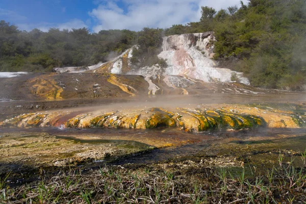 Terraços Coloridos Geotérmicos Orakei Korako Paisagem Dramática — Fotografia de Stock