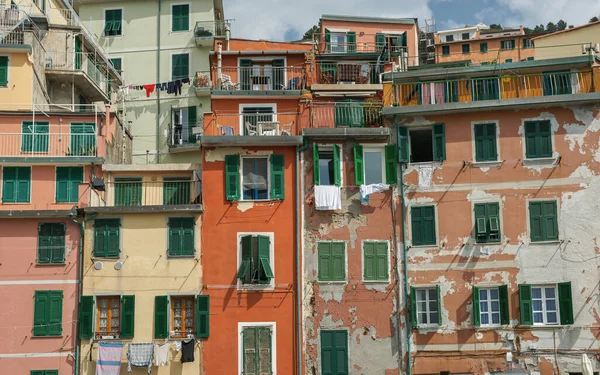 stock image European style old terrace homes in need of repair and paint upgrades.