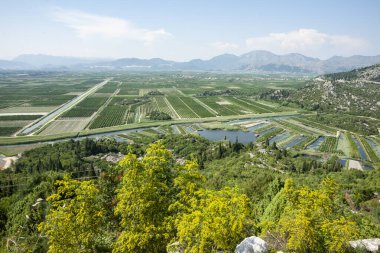 Hırvatistan 'daki tepe yolunun kırsal manzarası.