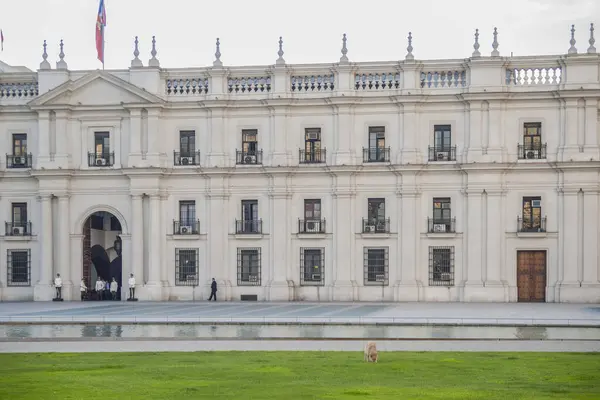 stock image Santiago Chile  June 24 2012 Street Morand and side facade of Chilean Presidential Palace.