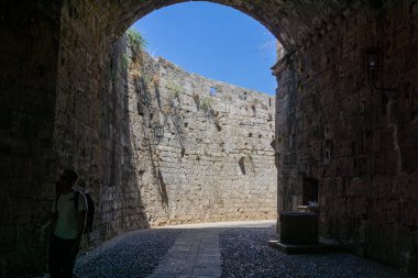 Rhodes Greece - August 19 2024; Editorial-Amboise gate of Rhodes in Old Town leading to castle and Old Town entrance. clipart