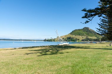 Maunganui Dağı üzerinde tarihi işaretli Pilot Koyu Dağı Maunganui.